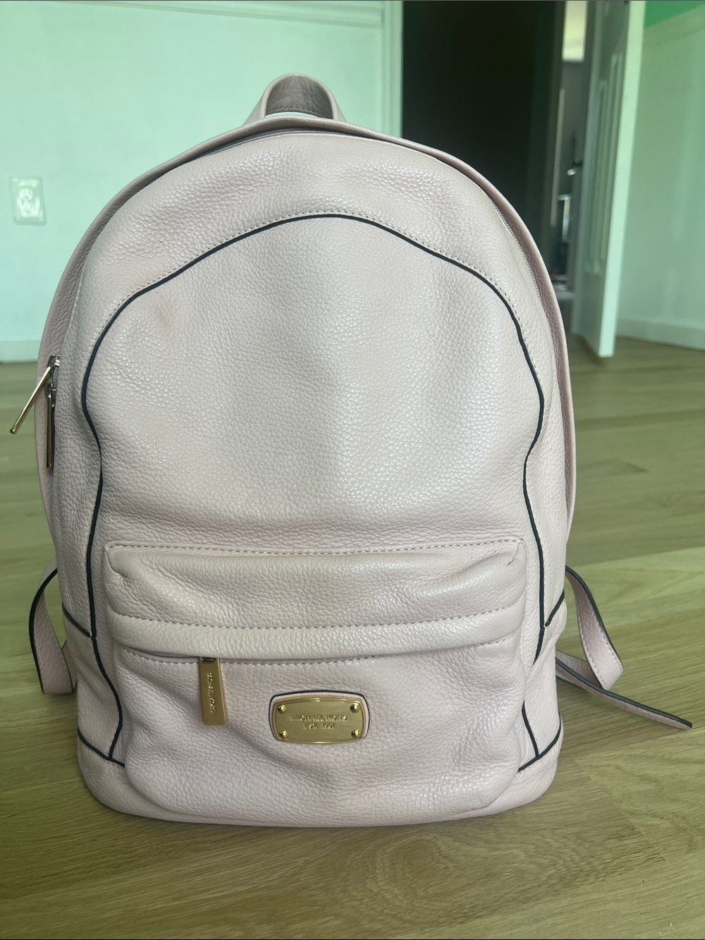Michael Kors Pale Pink Pebbled Leather Backpack with Gold Hardware